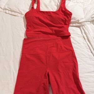 Athleta Vibrant Red biker shorts and tank set